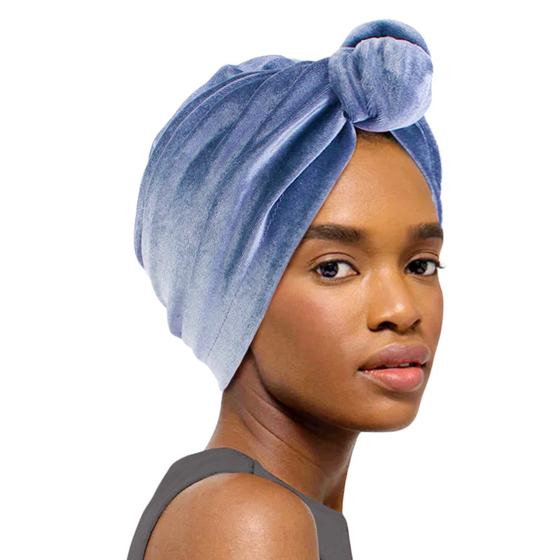 New Women Muslim Velvet Knot Turban Female Bandana Headbands Cap Hair Cover Cap Bonnet Ladies Head Wraps Muslim Headscarf Cap