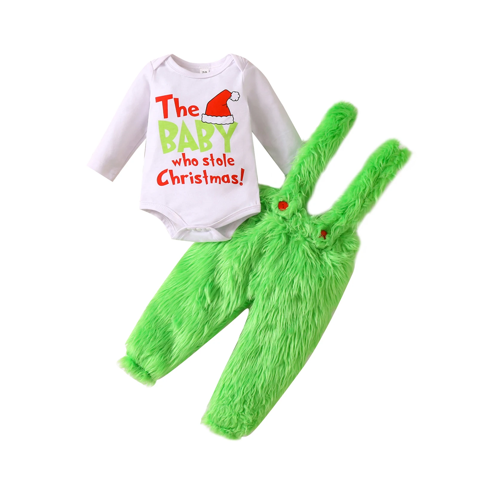 

Winter Infant Baby Christmas Jumpsuit Set 2025 New Years Letter Print Long Sleeve Crew Neck Romper with Plush Suspender Pants