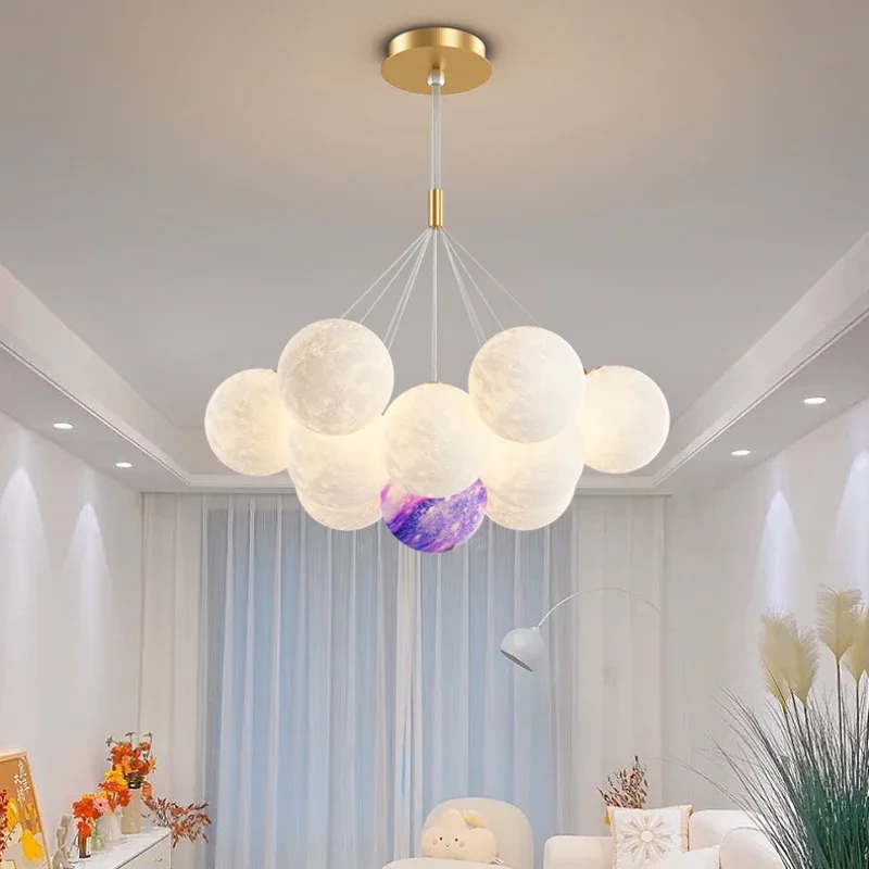 Modern 3D Moon Bubble Chandeliers Children\'s Room Decor Hanging Lamps Nordic Creative Boy Girl Bedroom Living Room Chandelier