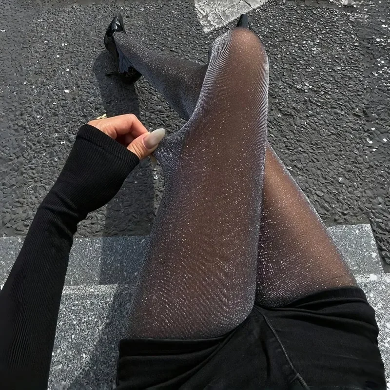 1/3Pcs Women'S Sequined Translucent Black Tights High Waist Elastic Shiny Sheer Pantyhose Ultra Thin Summer Sexy Long Stockings