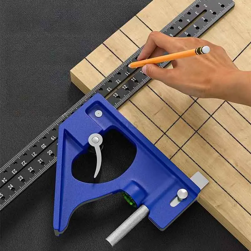 Multi Functional Combination Square Tool Right Angle Measuring 45 and 90 Degree Marking Parallel Scribing Depth Width Level