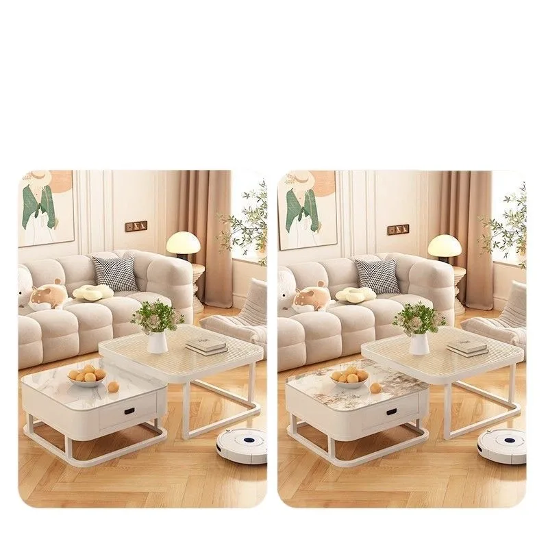 

New, cream style, white rock slab, coffee table, combination, light luxury, small apartment