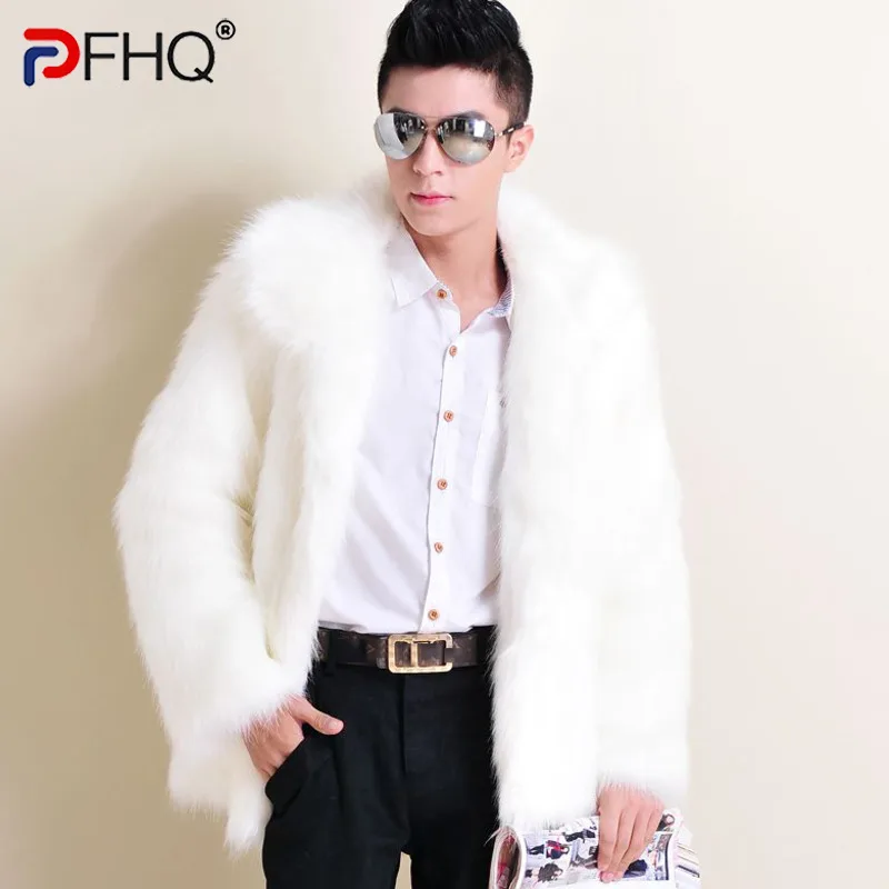 PFHQ Faux Fox Fur Short Jacket Men Korean Style Loose Fit Fluffy Thick Warm Winter Trendy Lapel Streetwear Casual Coat 21P4980