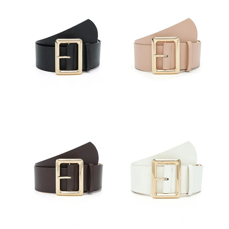 

Vintage Women PU Leather Belt Fashion Big Square Buckle Decorative Dress Waistband Ladies Leisure Wide Belts