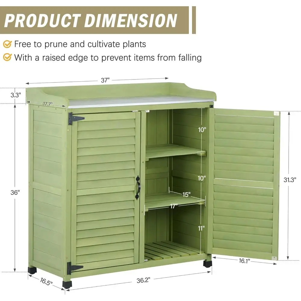 Outdoor Potting Bench with Metal Work Top,Waterproo Garden Storage Cabinet,Wooden Tool Station Shed or Backyard,Patio,Lawn Garde - view 3