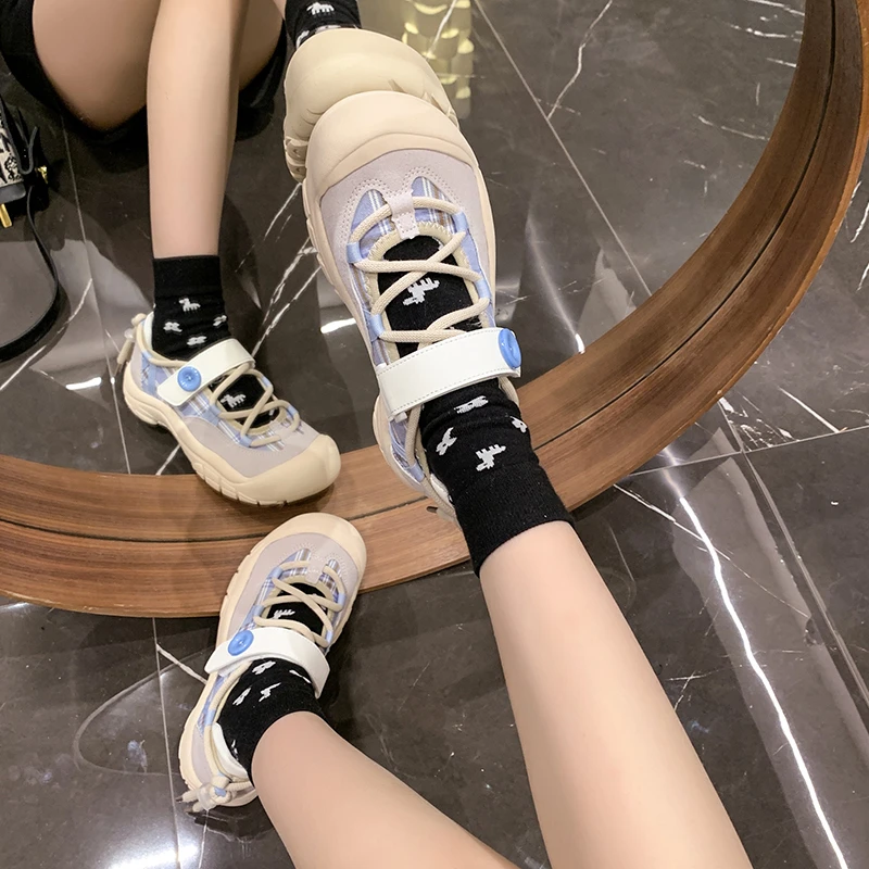 2024 New Thick Bottom Round Head Ugly Girl Summer Design Sense Sports Leisure Mary Jane Single Shoes  sneakers women