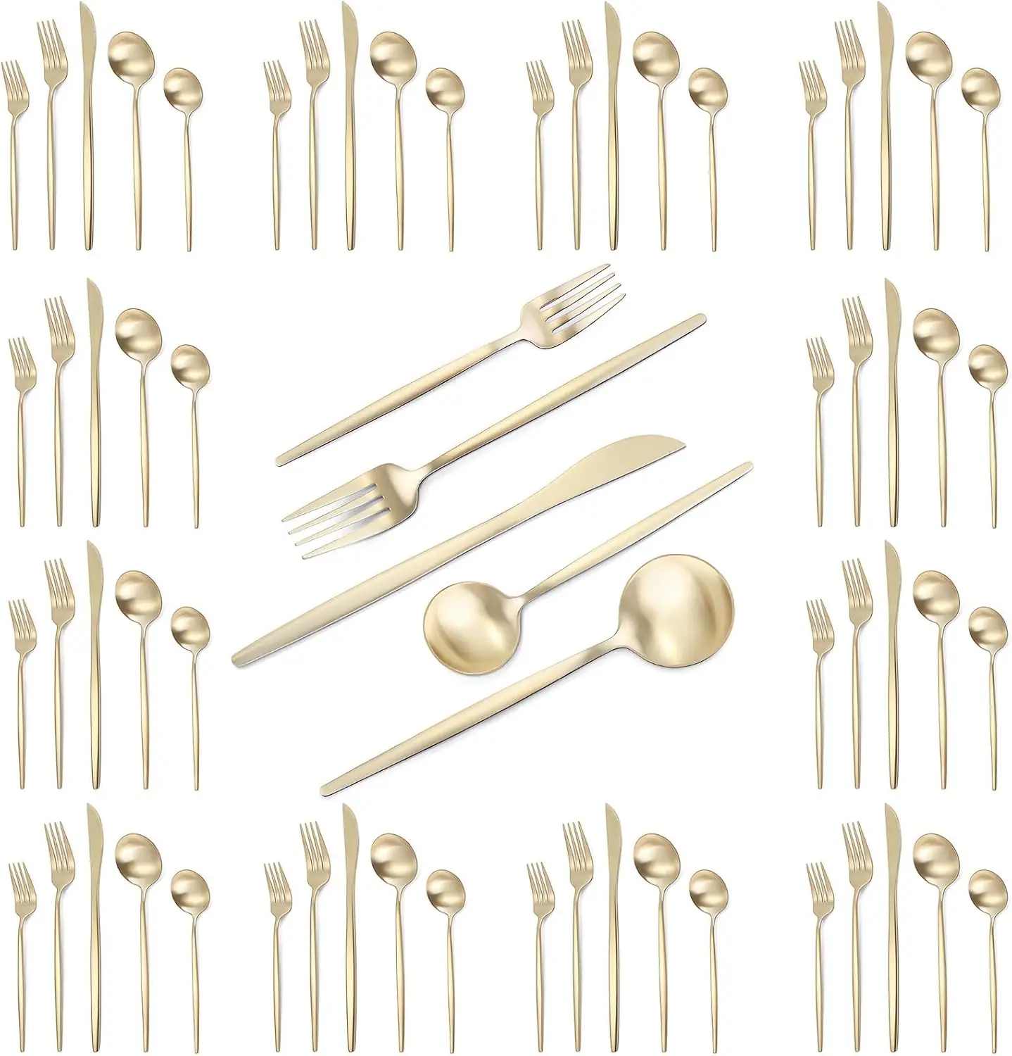

60-Piece Stainless Steel Flatware Set for 12, Gradient Gold Handle Cutlery, Dishwasher Safe