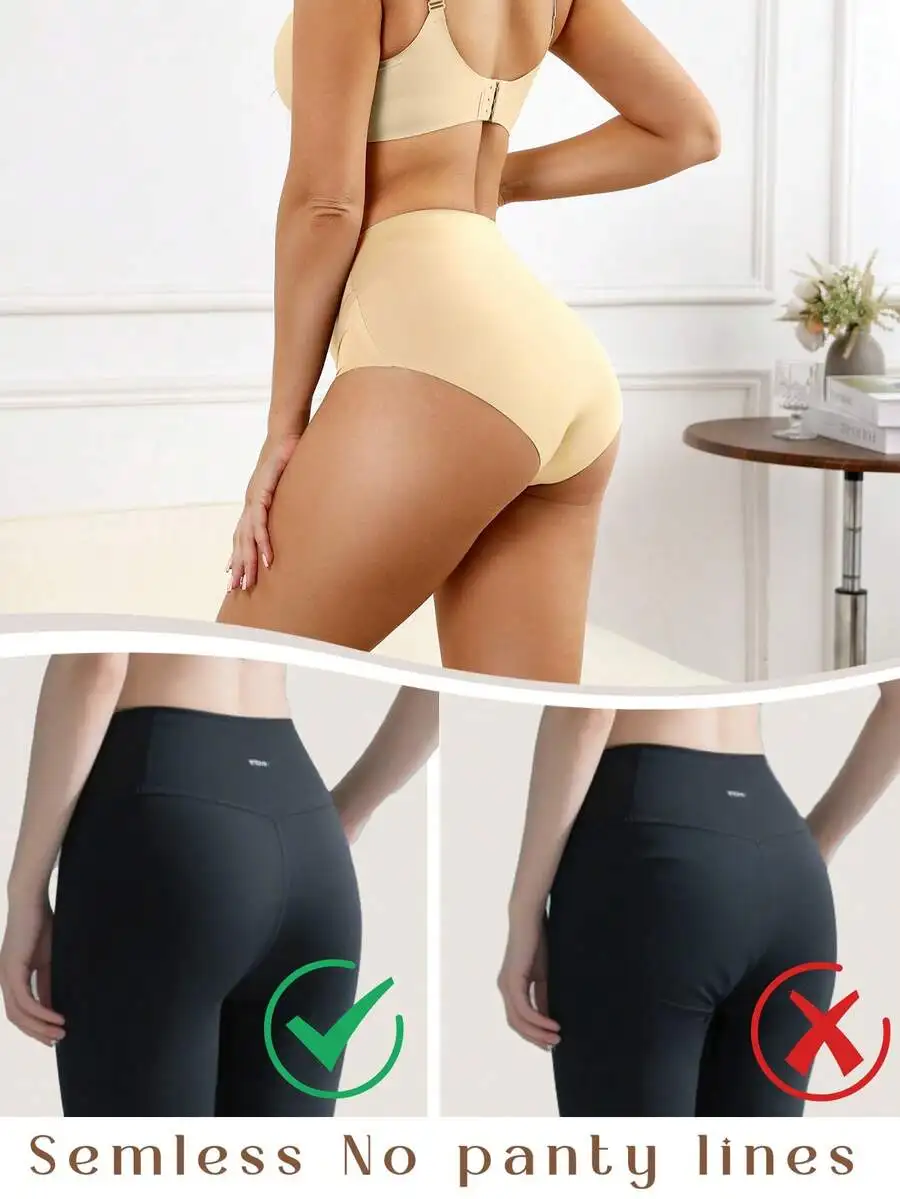 

6 Pack Women High Waist Seamless Full Coverage Briefs No Show Panties S-XXL