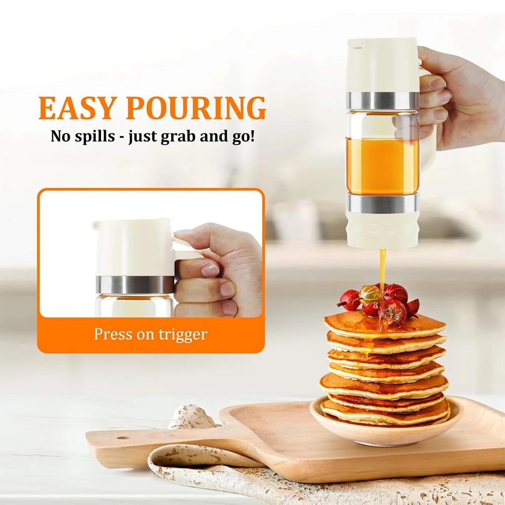 300ml Glass Bottle Honey Syrup Dispenser Food Grade Leakproof Glass Honey Dispenser Pot Syrup Storage Drip-free Honey Pourer