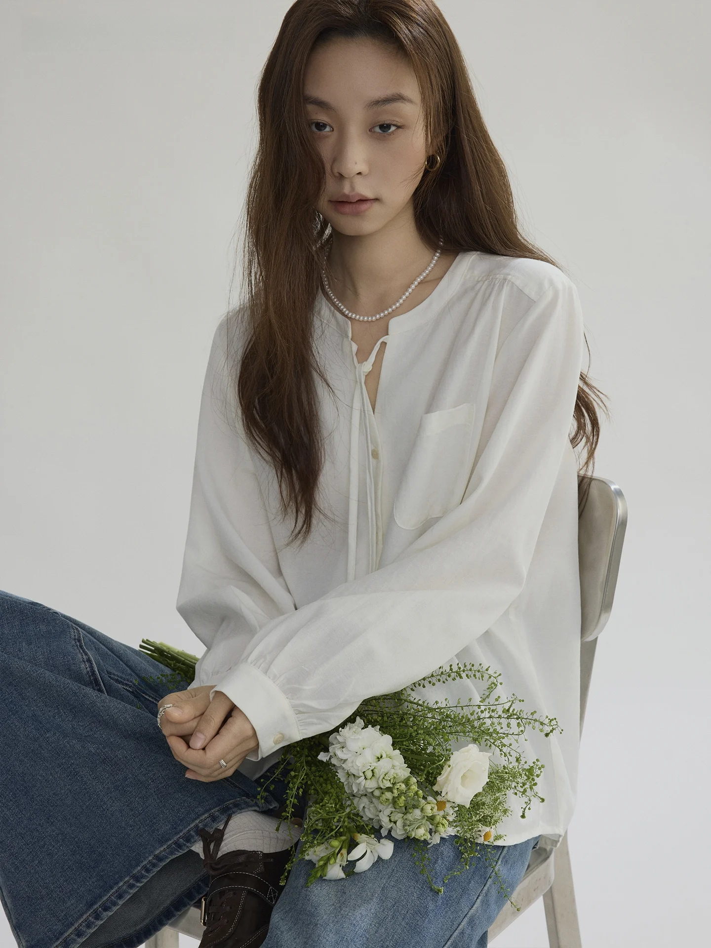 

Женская повседневная льняная блузка Joli: элегантный свободный крой, дышащий материал, круглый вырез, премиальный вид, для отдыха