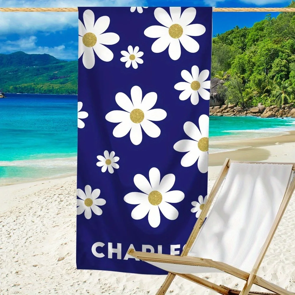 Personalized Beach Towel Daisy Design Custom Name logo Microfiber Beach Towel Thin Absorbent for Beach Swimming Yoga Bath Sports