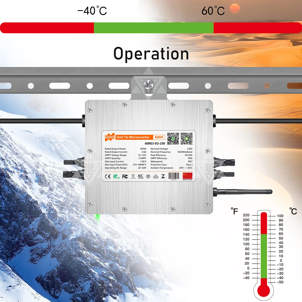 Deye 600 W Solar-Grid-Tie-Wechselrichter 20–60 V DC zu AC 230 V, zwei MPPT IP67 integriertes WLAN, Versand aus EU-Grid-on-Smart-Mikrokonverter – Detail 10