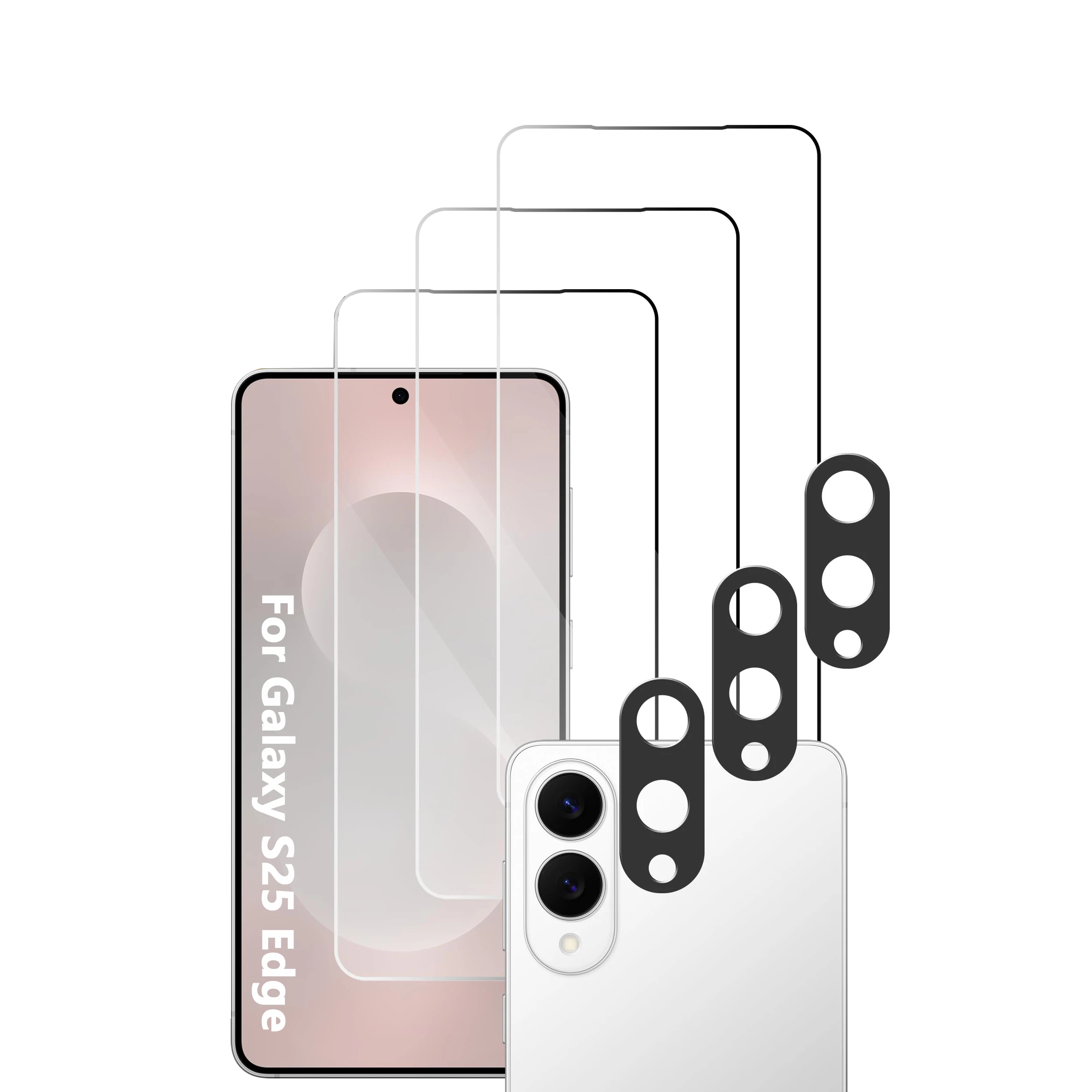 

Защитное стекло для экрана Galaxy S25 Edge [6,7 дюйма] 3 упаковки + 3 упаковки объектива камеры, закаленное стекло, разблокировка отпечатков пальцев, прозрачное - HD