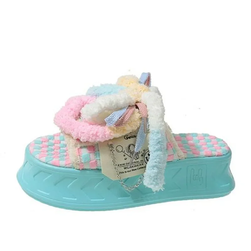 Летние женские плетеные тапочки 5,5 см, обувь на платформе, новый модный дизайн, сабо, сандалии ярких цветов, повседневная женская обувь на плоской подошве