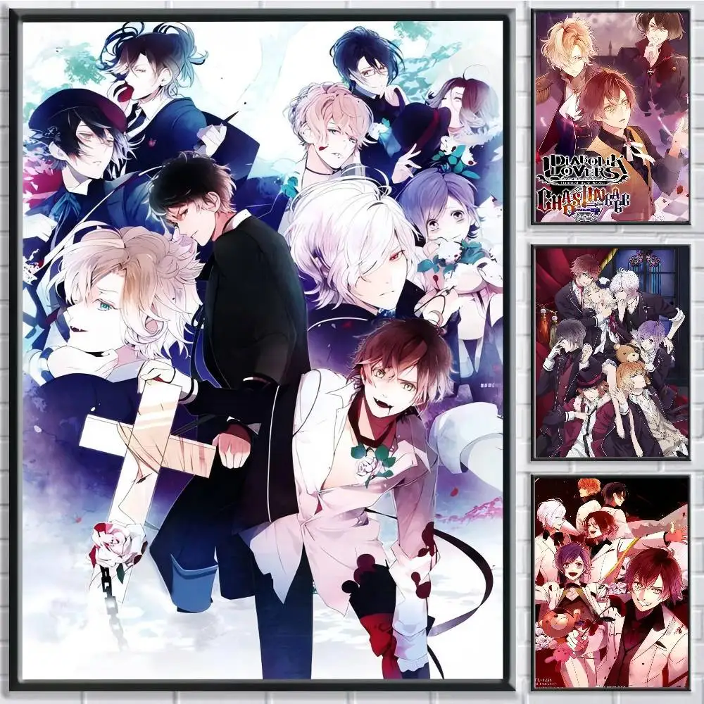 Anime D-Diabolik Lovers Movie Sticky  Poster Self-adhesive Art Waterproof Paper Sticker Coffee House Bar Room Wall Decor