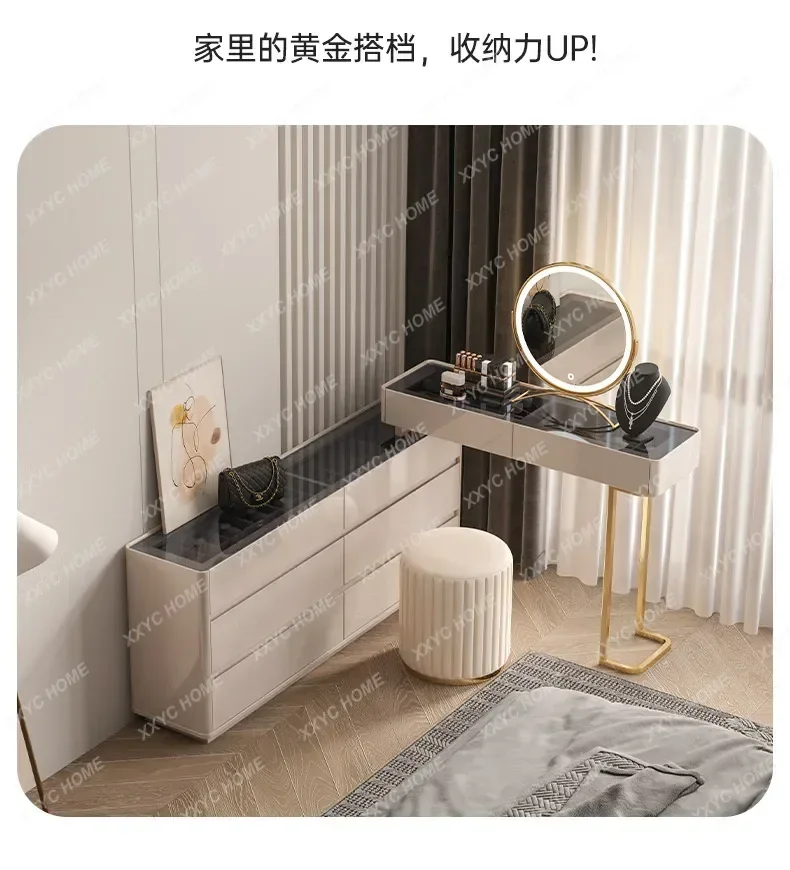 HTV Cabinet Cream Style Ultra-Thin Bedside Narrow Cabinet Home Floor Modern Simple Combination Cabinet