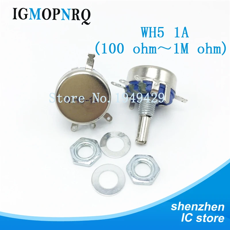 2 stücke WH5-1A 1K 1K5 4K7 10K 22K 47K 100K 220K 470K 470R 1M ohm 3-Terminals Runde Welle Dreh Kegel Carbon Potentiometer WH5 1A