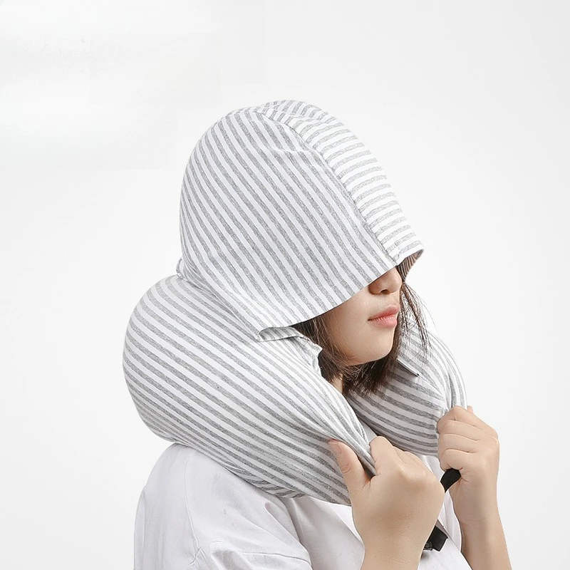 

Hooded U Shaped Pillow Lightweight Blackout Soft Neck Support for Travel Plane Office Nap Rest Cozy Comfort Sleep Aid