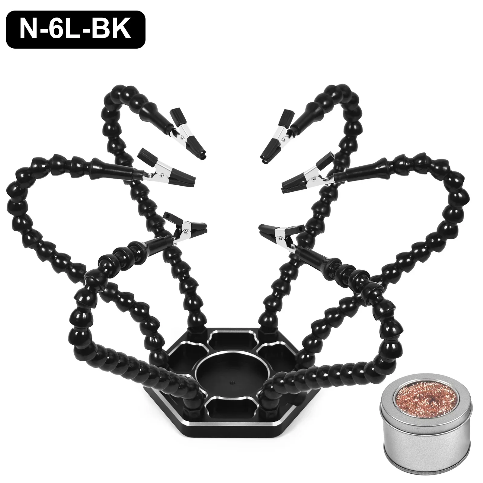 NEWACALOX  Large Size Hexagon Base Soldering Helping Hands 6PCS Flexible Arms PCB Holder Welding Stand Repairing Tool Clean Ball