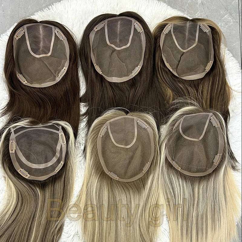 

Slavic Remy Hair Topper Straight Women 7.5X8 Inch For Bald Women Full Handmade Free Part Mono Base Toupee