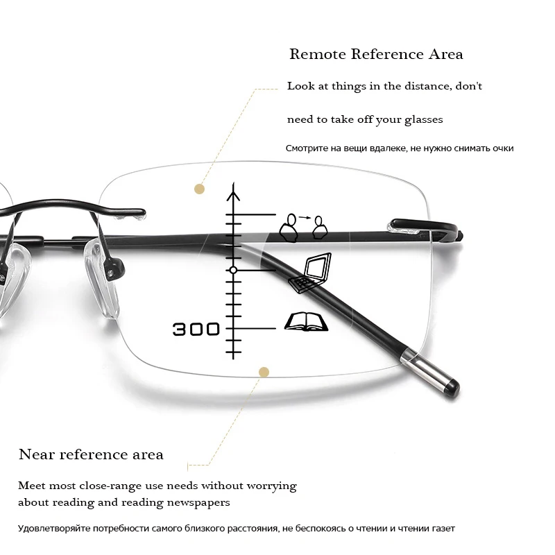 بدون إطار مكافحة الأزرق التقدمي متعدد البؤر نظارات للقراءة النساء الذكية التكبير المسنين نظارات الرجال بروتابلي نظارات طويل النظر