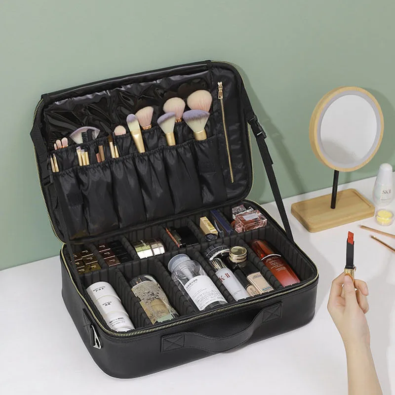 Professional Cosmetic Bag for Women Leather Travel Makeup Case Female Large Capacity Beauty Tool Makeup Brush Artist Make Up Box