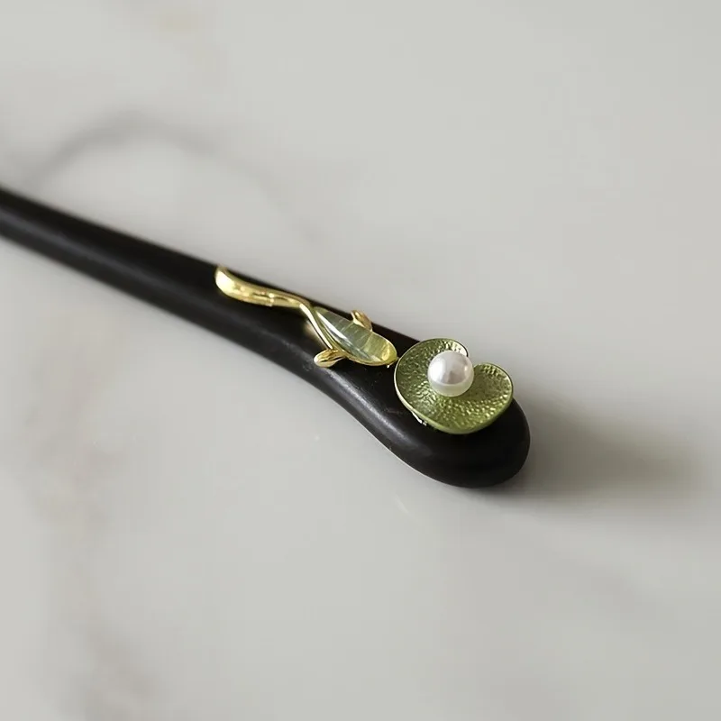 Neue chinesische Haarspange im Lotusblatt-Stil, Holz, Imitation, antike, elegante Hanfu-Haaraccessoires für Damen – Detail 2
