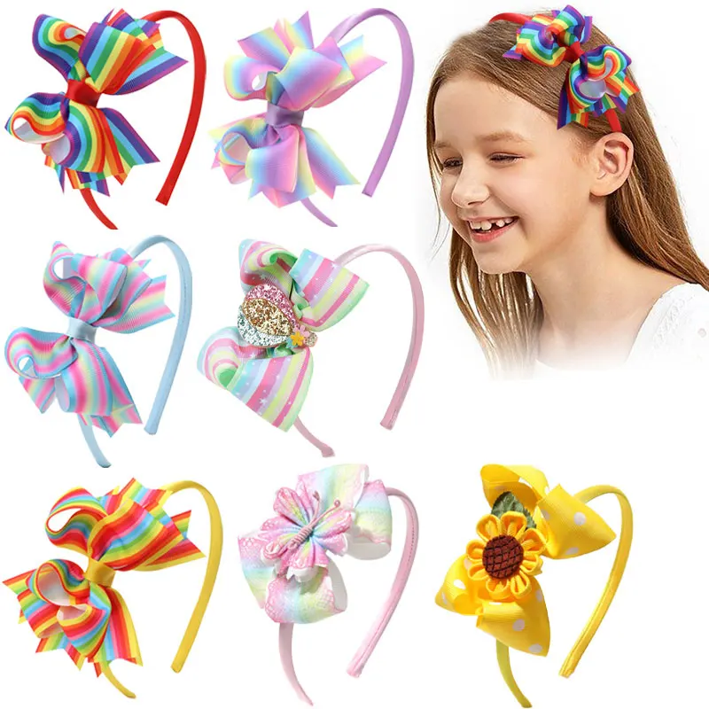 New Girls Hair Rainbow Bow Headbands Kids Flower Hairband Children Hair Hoops Headwear Children Headband Kids Accessories