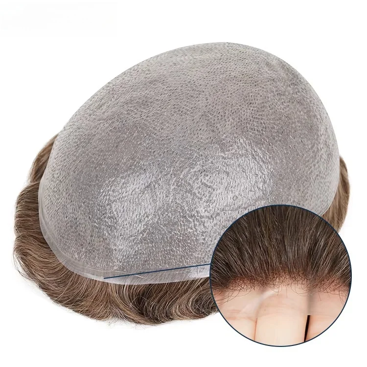 0.06mm رقيقة الجلد الرجال الشعر المستعار شعر الإنسان شعر مستعار طبيعي للرجال