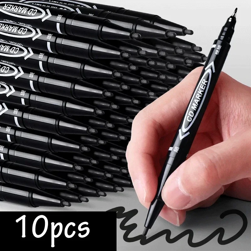 

10Pcs/Set Dual-Tip Art Marker Pens Black & Blue Permanent Paint Ink for Marking on Plastic Wood Stone Metal Glass