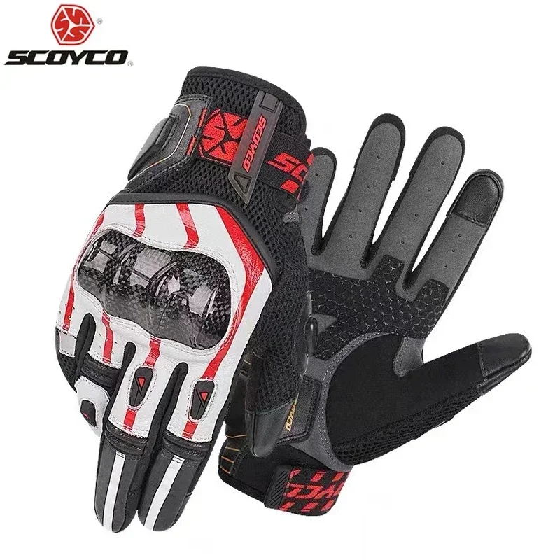 SCOYCO Motorcycle Gloves Breathable Wearable Leather Moto Racing Riding Motorbike Gloves Carbon Fibre Motocross Glove Men MC109