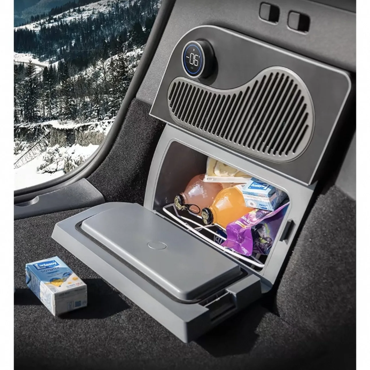 16L Mini Ice Maker Refrigerator for Tesla Model Y Car Camping Trunk Side Fridge with Compressor Refrigeration Cooling