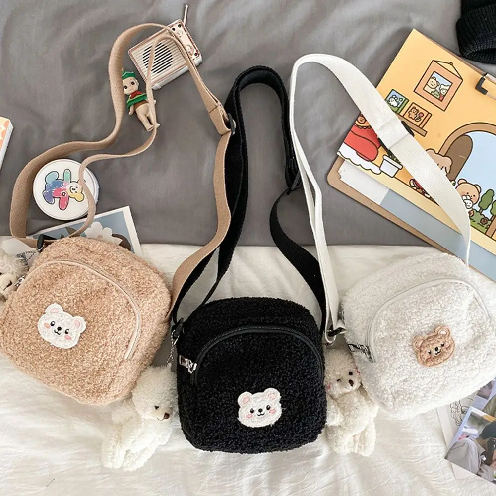 Autumn And Winter  Cute Bear Messenger Bag Women Plush Mobile Phone Bag Girls Small Shoulder Bag