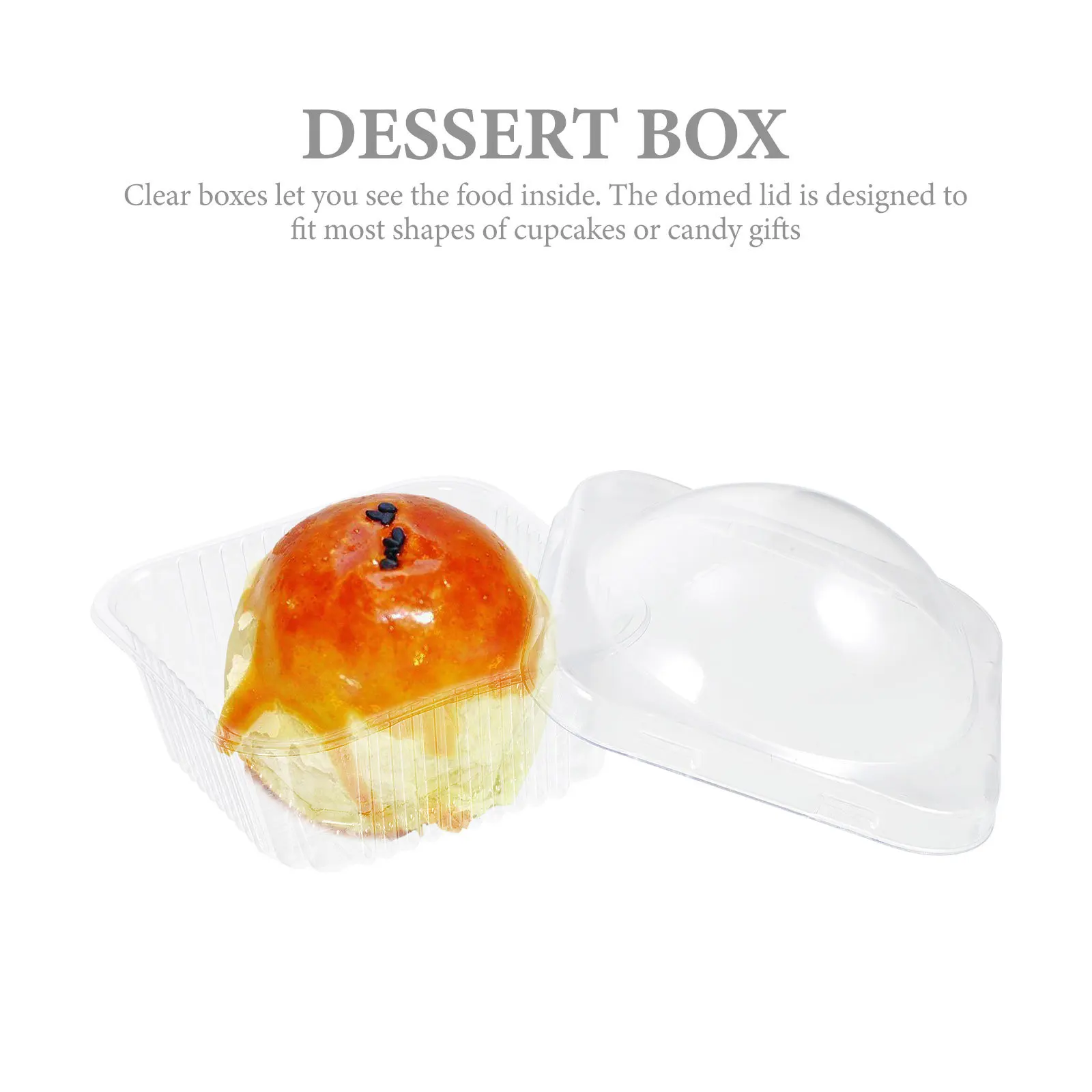 

50Pcs Dessert Packaging Boxes Clear Food-Grade Cupcake Containers Reusable Dome Lid for Birthday Wedding Christmas Bakery Treats