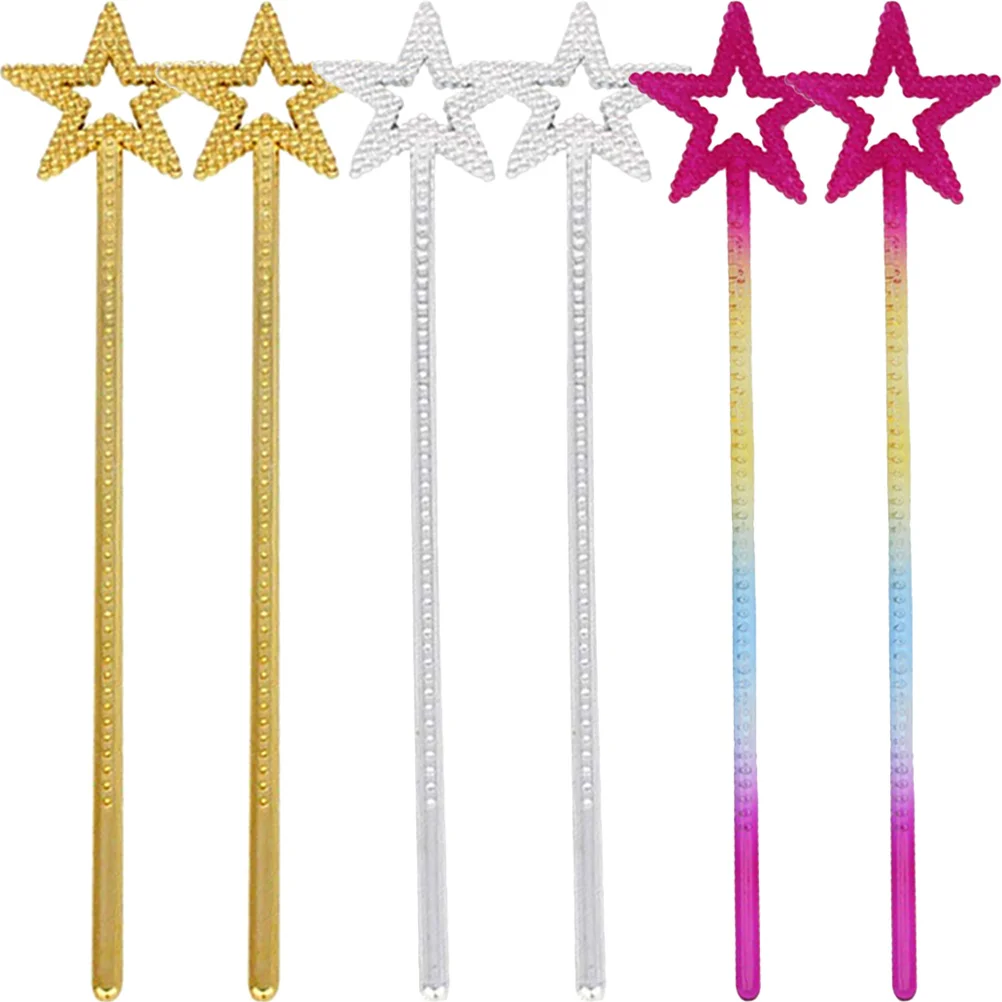 6Pcs Angel Fairy Wands Star-Shaped Wands for Girls Costume Props Cosplay Accessories Party Favors Performance Decor