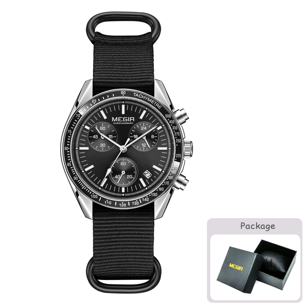 MEGIR Quartz Chronograph Watches Men Waterproof Sport Wristwatch Men's with Fashion Nylon Strap Luminous Pointers Date Male Gift