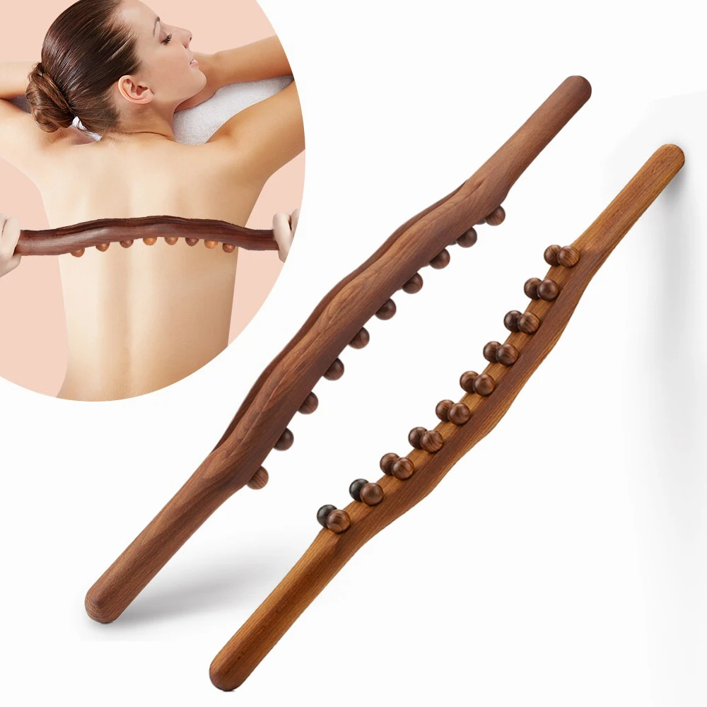 

8/20 Beads Gua Sha Massage Stick Carbonized Wood Back Scrapping Meridian Therapy Wand Muscle Relaxing Body Massage Roller Guasha