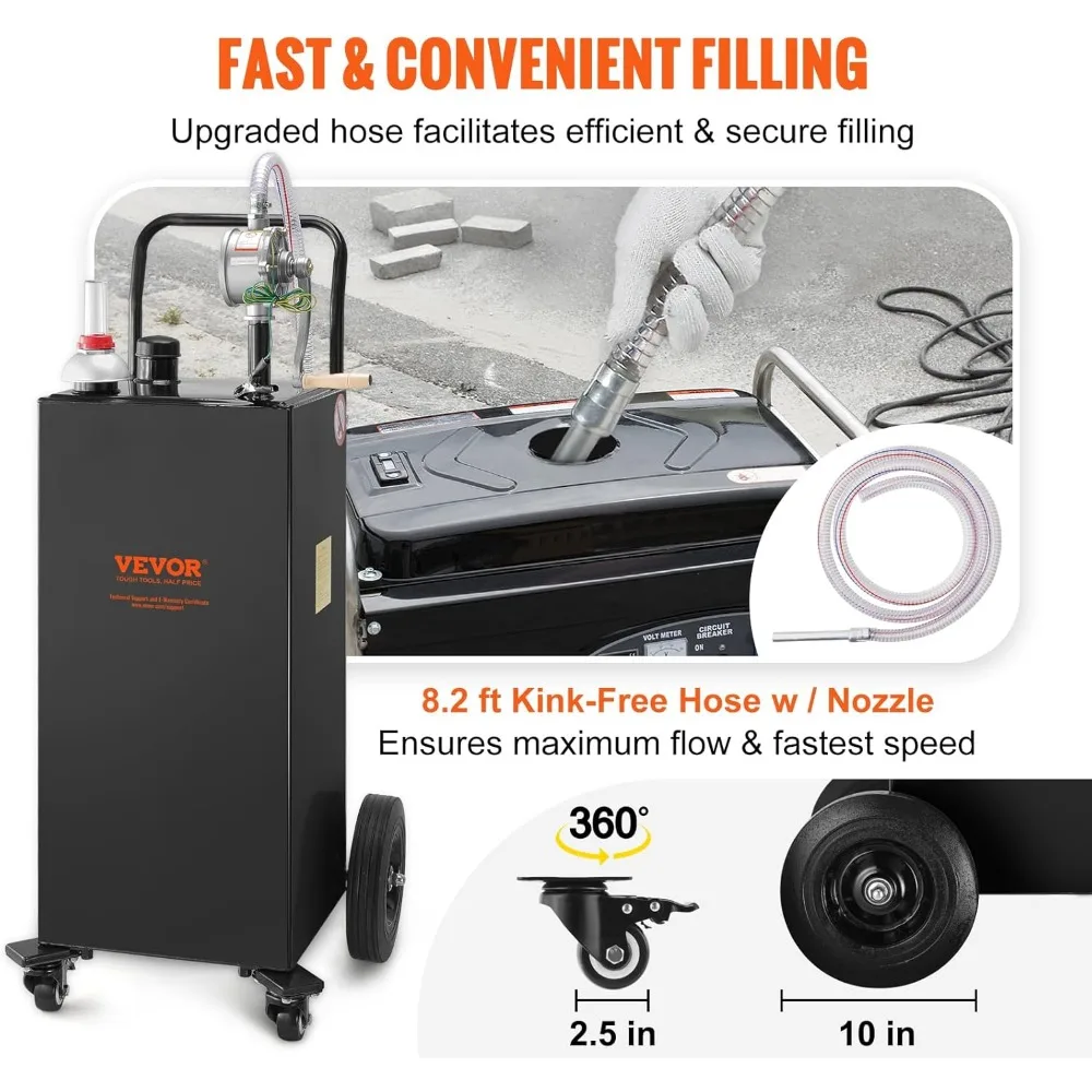 Portable 35 Gallon Fuel Storage Tank with Manual Pump for Gasoline and Diesel Vehicles