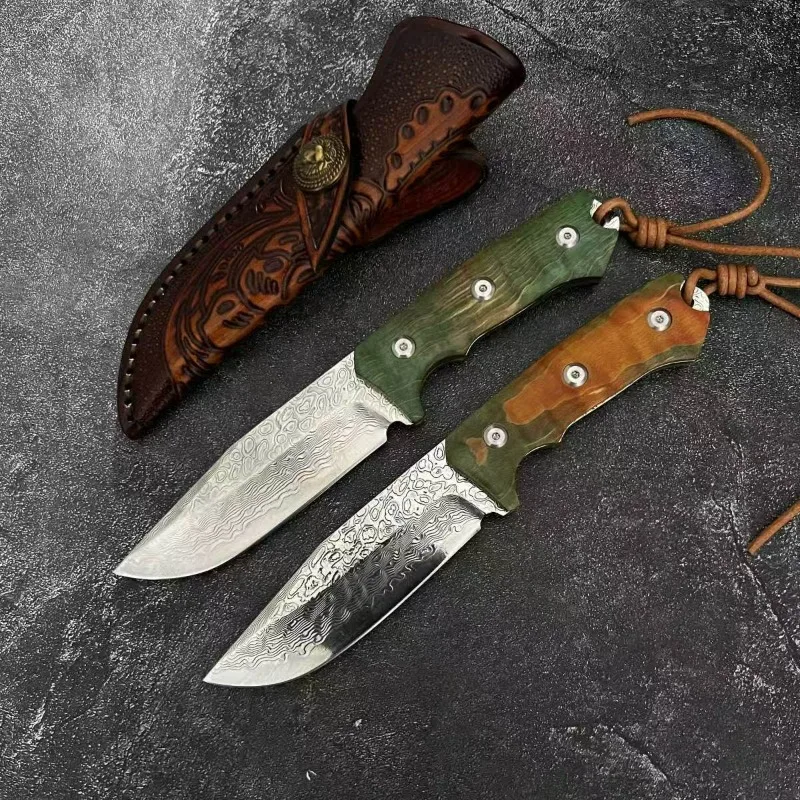 

New Straight Knife fixed Damascus blade Stable Wood Handle edc multitool knives utility outdoor bushcraft tactical knife