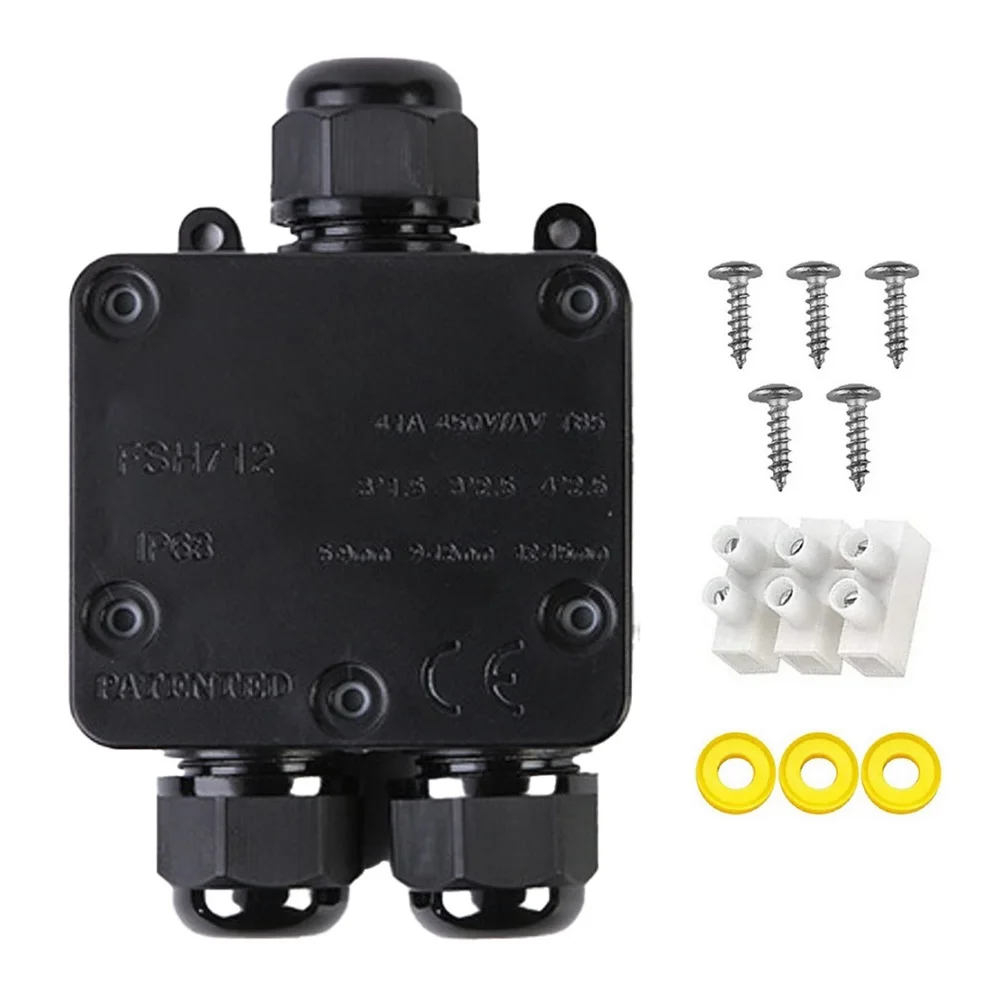 IP68 Waterproof 3 Way Junction Box 5-9mm Cable Connector Outdoor Electrical Enclosure For LED Street Light Garden Wiring