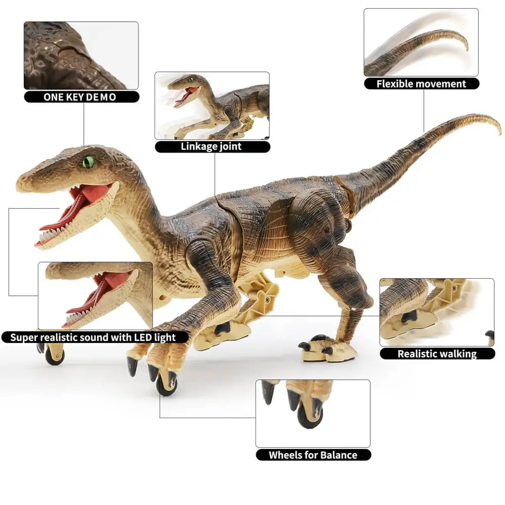 Upgraded Chargeable Remote Control Dinosaur Toys Kids Jurassic Dinosaur Simulation Velociraptor Toy With LED Light And Roaring