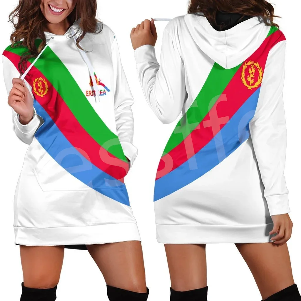 Tessffel Africa Eritrea County Flag Native Tribe Lion Retro 3DPrint Harajuku Long Sleeves Casual Funny Women Hoodie Dress A1