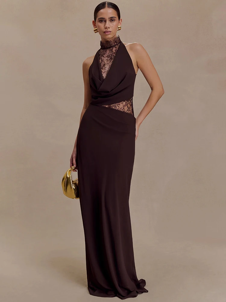 solid maxi club dress Mozision Lace Hollow Out Backless Sexy Women Gown Elegant Sleeveless High Waist Ruched Bodycon Party Long Dress Color:VIOLET COBALT lace top wedding dress Bridal dress Young Attractive Spanish Woman balanced by the flattering