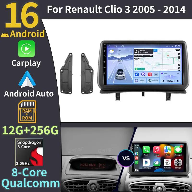 

Автомагнитола Android 16 с беспроводным CarPlay для Renault Clio 3 2005-2014, 5G мультимедийный плеер, навигация GPS, 2DIN, авторадио, DVR, Wi-Fi