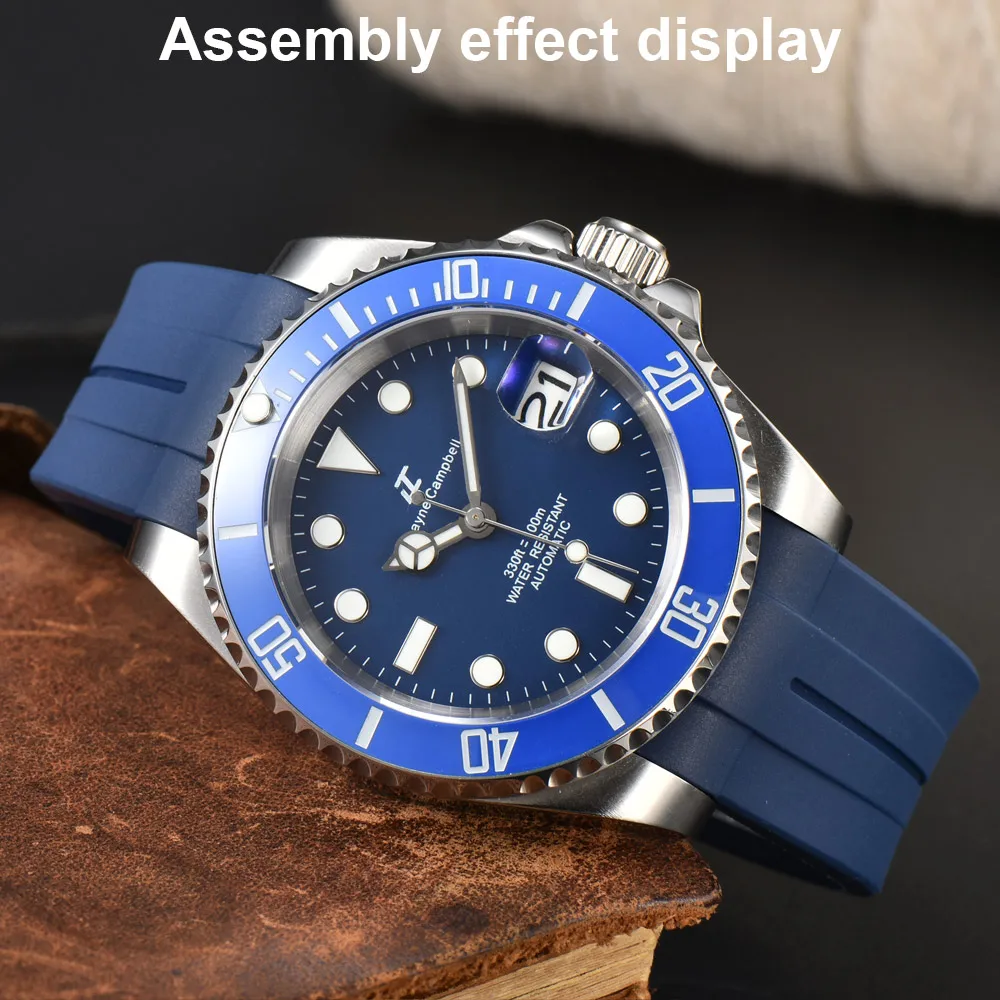 40,5 mm Rot Grün Blau SUB Saphirglas Metallgehäuse Passend für NH35/36/38 Uhrwerk Uhrenteile Zubehör Uhrenbox Gummiarmband – Detail 11