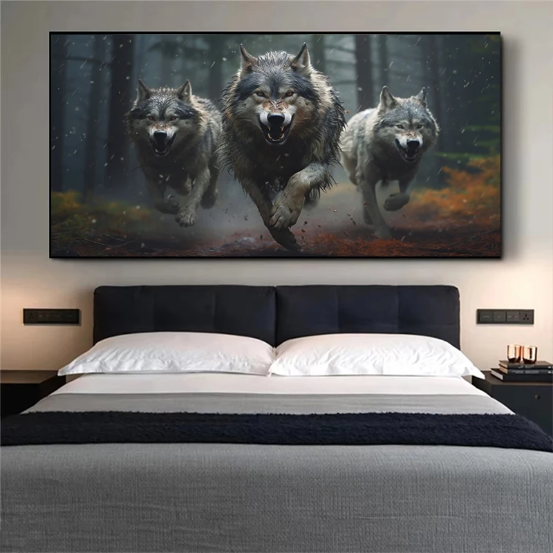 Three Wolf Running Howl Wildlife Canvas Paintings Prints Wall Art Picture Animals Nature Poster Living Room Bedroom Home Decor