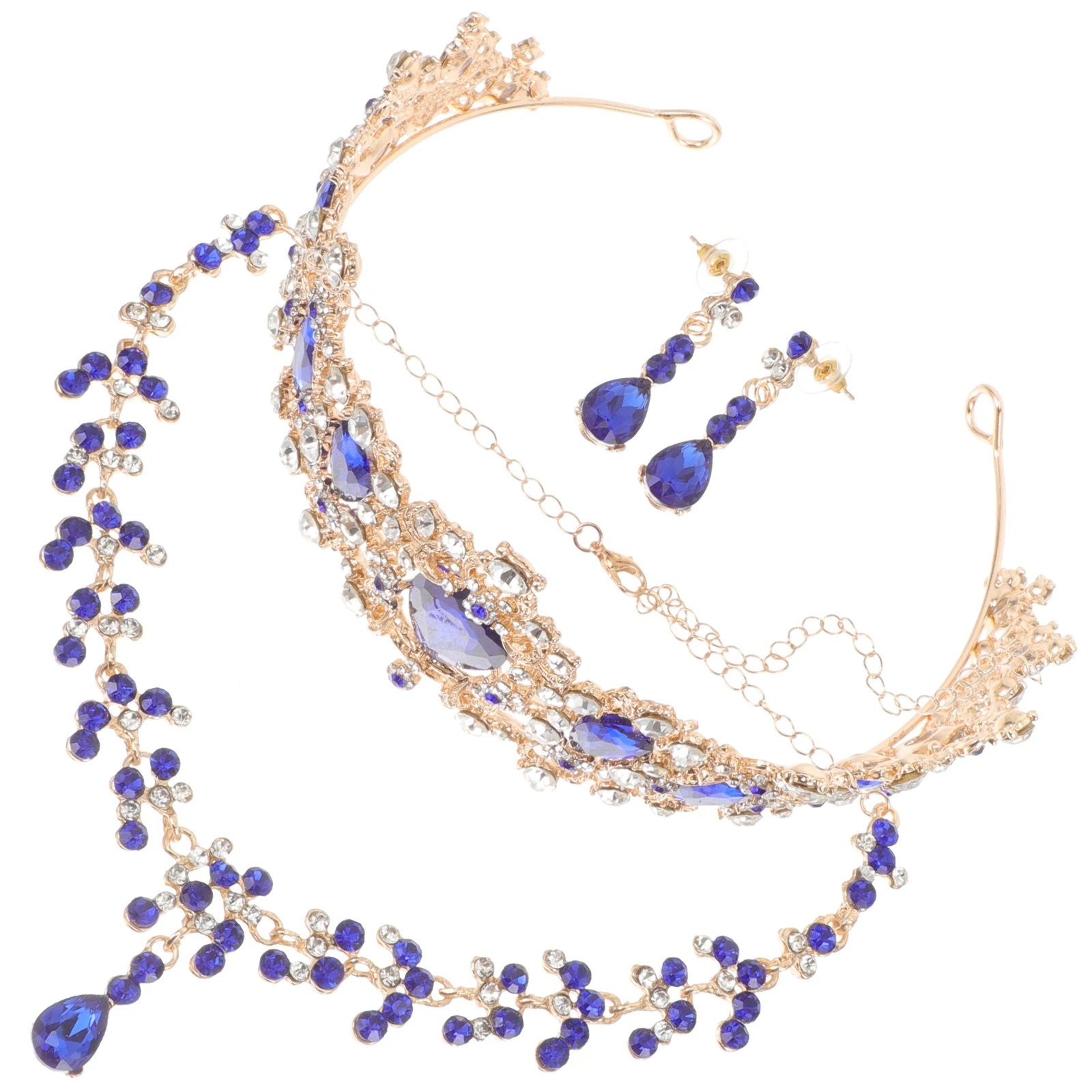 Костюм Корона Свадебное ожерелье Серьги для невесты Тиара Одежда Стильные свадебные украшения Синие женские аксессуары