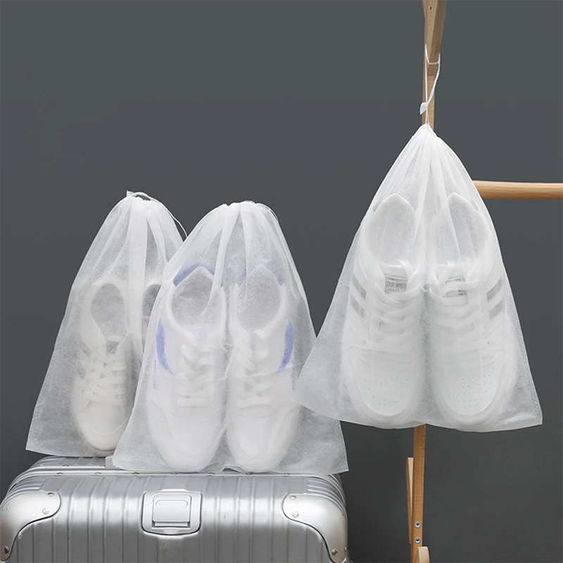 10Pcs/Set Shoe Dust Covers Travel Pouch Shoe Bags Non-Woven Dustproof Drawstring Clear Storage Bag Drying Shoes Protect Shoes