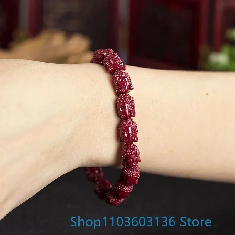 Natural Cinnabar Buddha Head BRACELET HANDMADE, 96% High Content Cinnabar Bracelet making supplies Classic religious style jewel