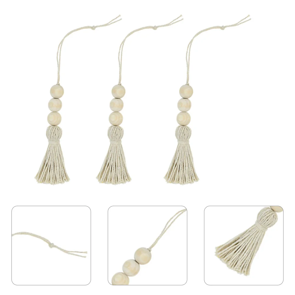 

8Pcs Wood Beads Tassel Ornaments Cotton String Handmade Luxury for Closet Door Handle Backpack Handbag Curtain Decoration